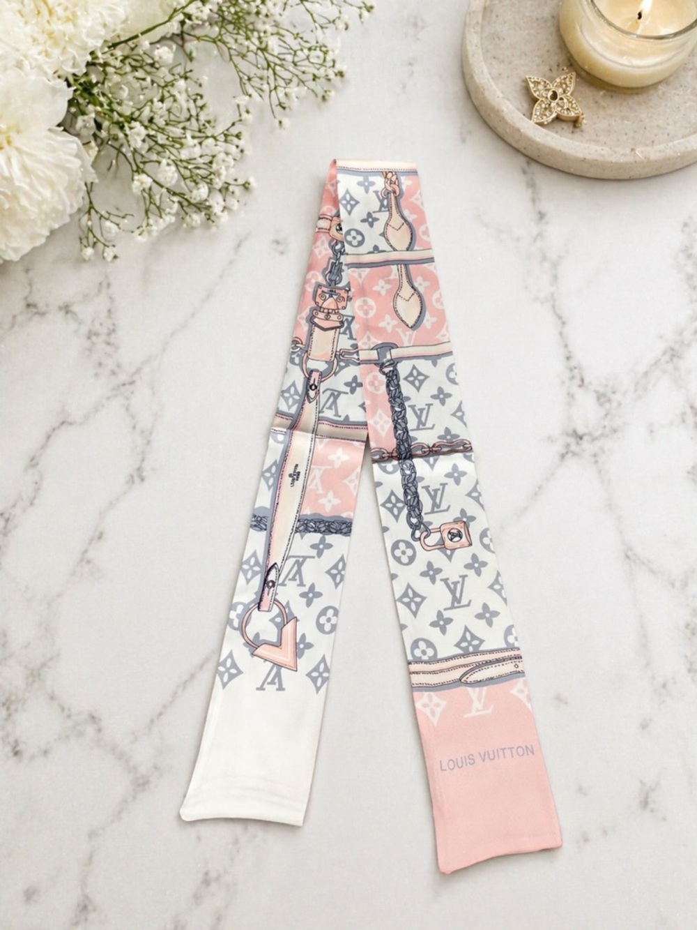 Louis Vuitton Monogram Confidential Bandeau Silk Scarf Pink
